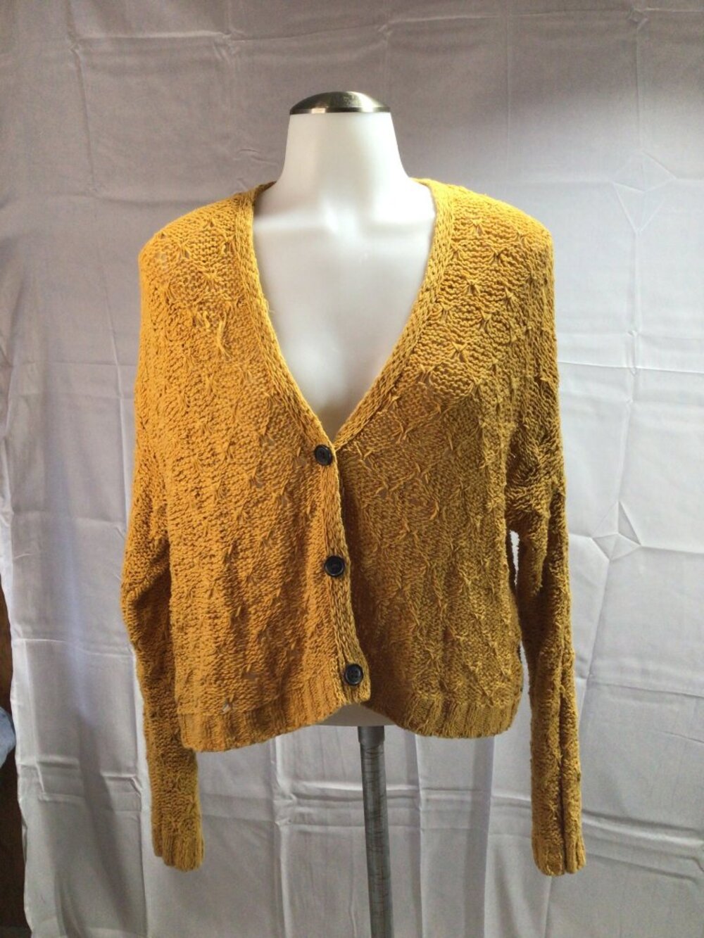 Mustard Knit Cardigan Button Front Long Sleeve V Neck
